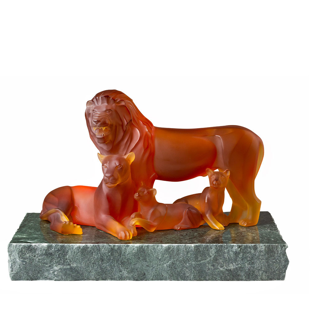 Lalique Lions Sculpture, Amber, Lost Wax Limited Edition
