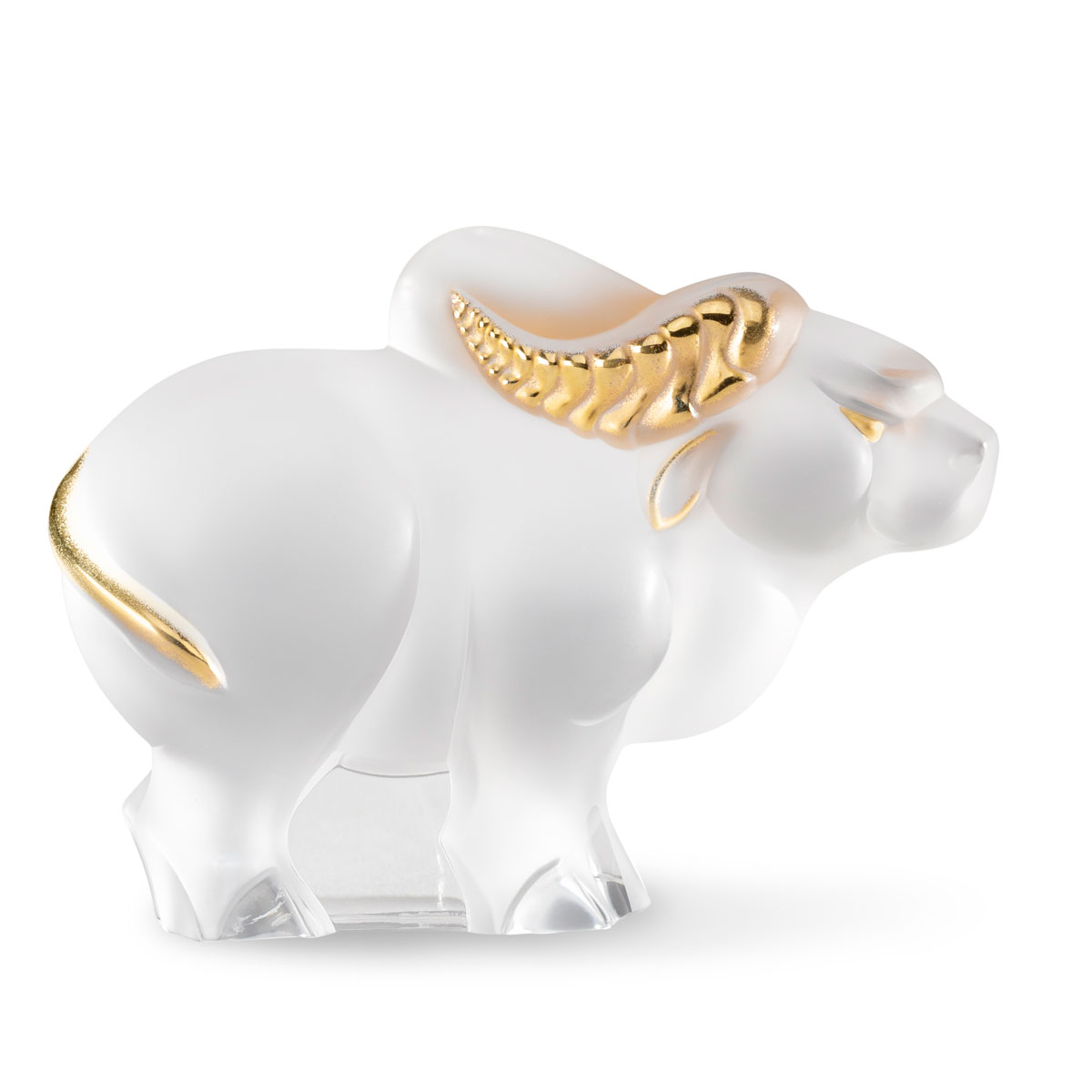 Lalique Zodiac Ox Sculpture, Clear and Gold Stamped