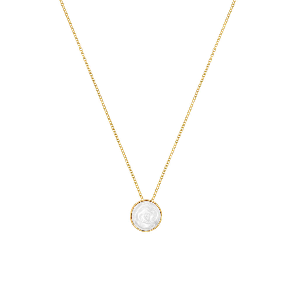 Lalique White Pearly Crystal and Gold Pivoine Necklace