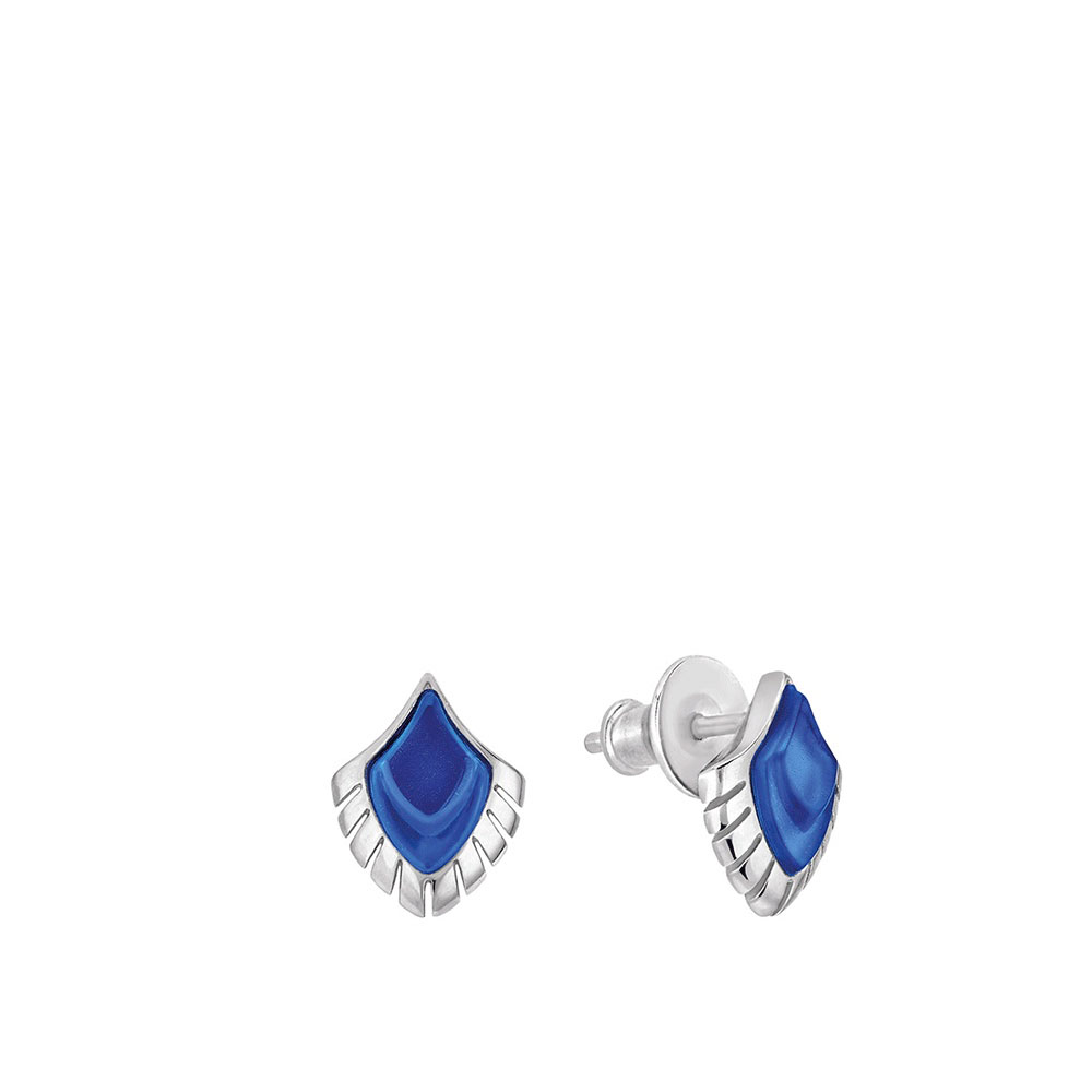 Lalique Paon Pierced Earrings, Blue Crystal, Silver
