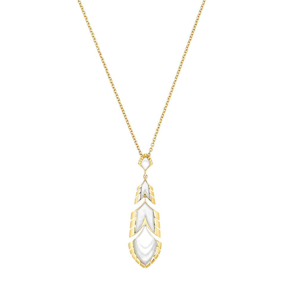 Lalique Paon Drop Pendant Necklace, White Pearly Crystal, Gold
