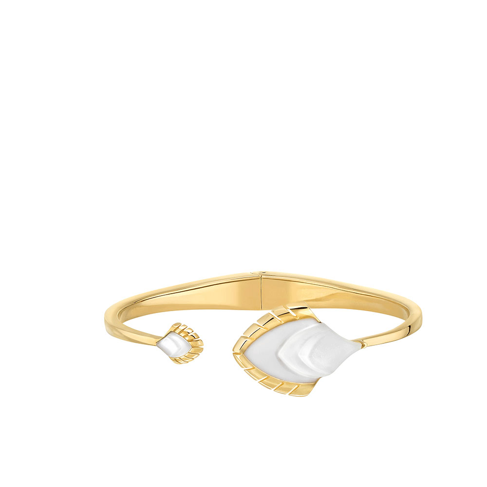 Lalique Paon White Pearly Crystal and Gold Bracelet