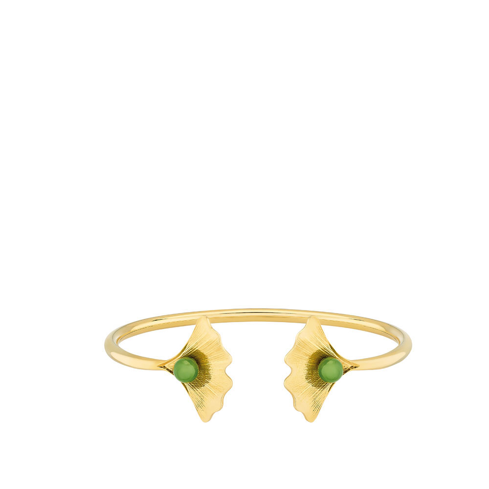 Lalique Ginkgo Flexible Bracelet Gold and Antinea Green Crystal, Large