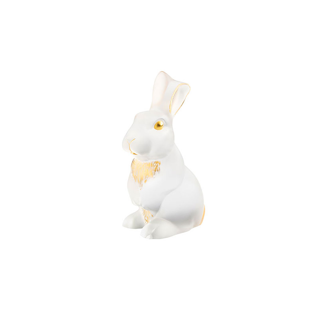 Lalique Toulouse Rabbit Figure, Gold Stamped