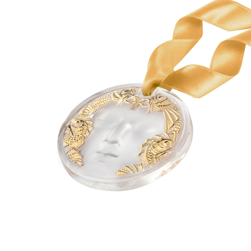 Lalique Clear and Gold Masque de Femme Ornament
