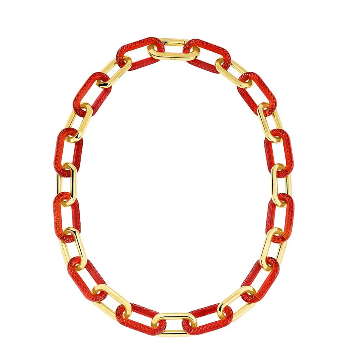 Lalique Empreinte Animale Necklace 12 Crystals Red, 18K Yellow Gold Plated