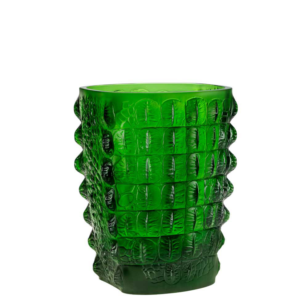 Lalique Empreinte Animale Croco 10.5" Vase Amazon Green