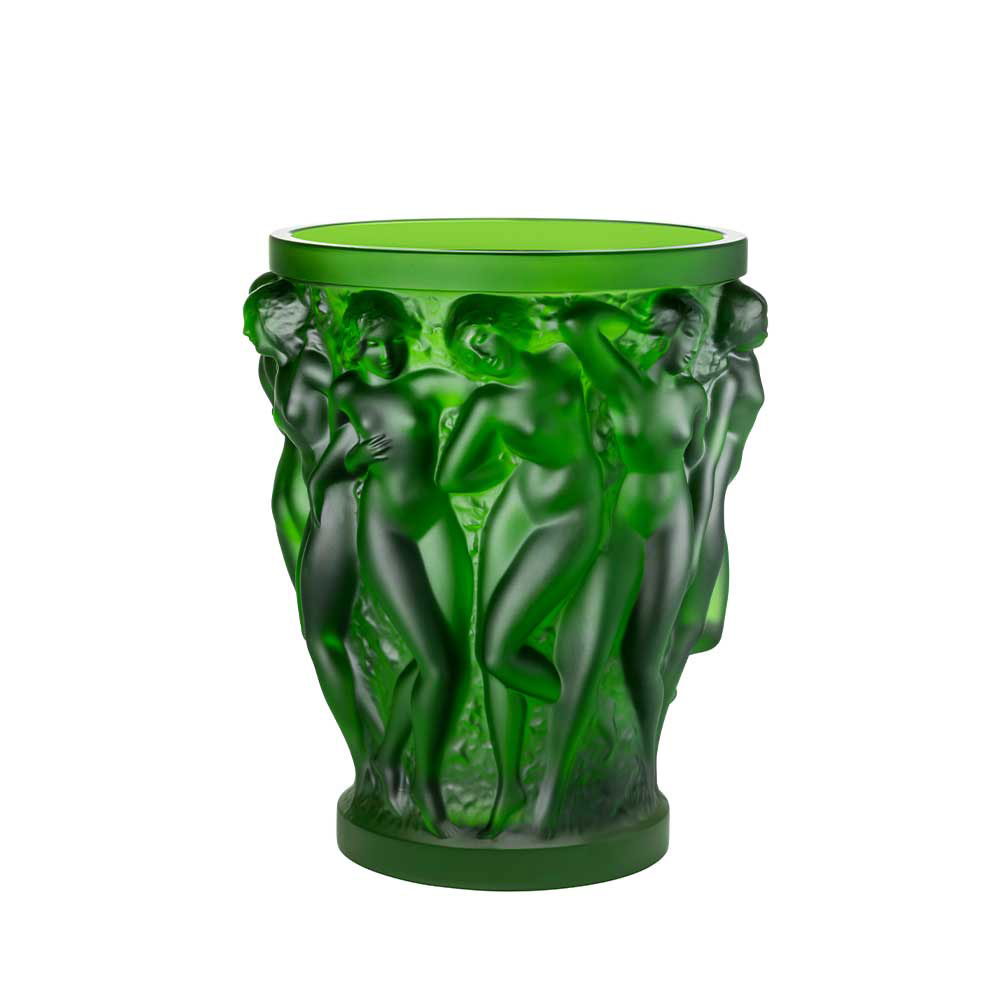 Lalique Empreinte Animale Bacchantes 9.5" Vase Amazon Green