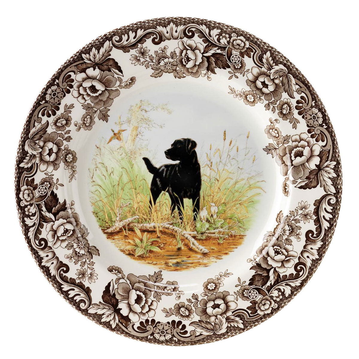 Spode Woodland Hunting Dogs Dinner Plate, Black Labrador Retriever