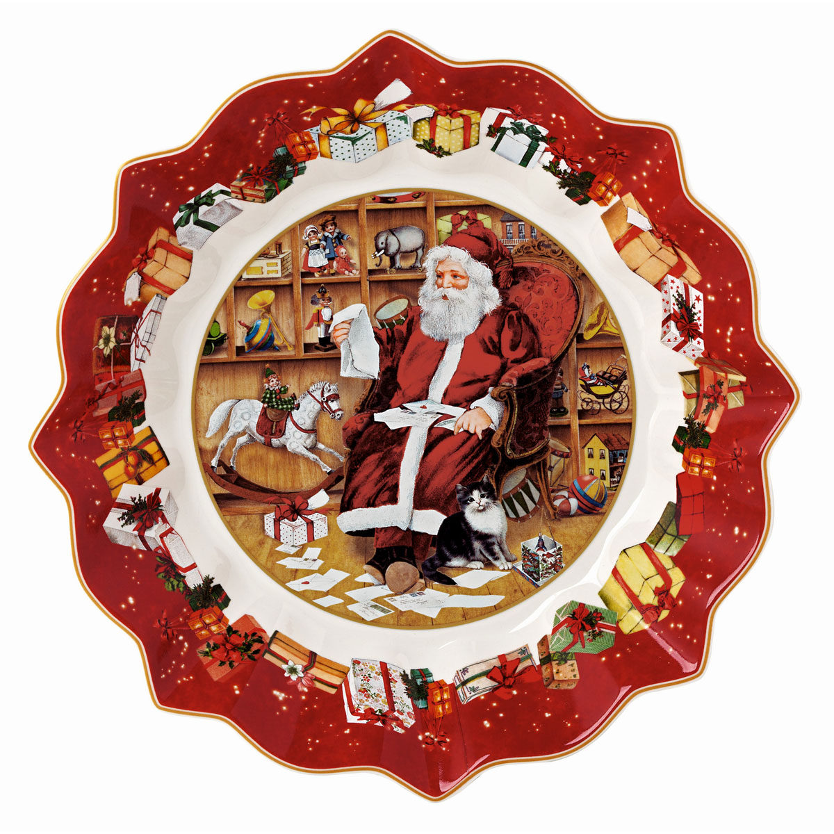 Villeroy and Boch Toys Fantasy Footed Bowl, Santa Reads Wish Lists