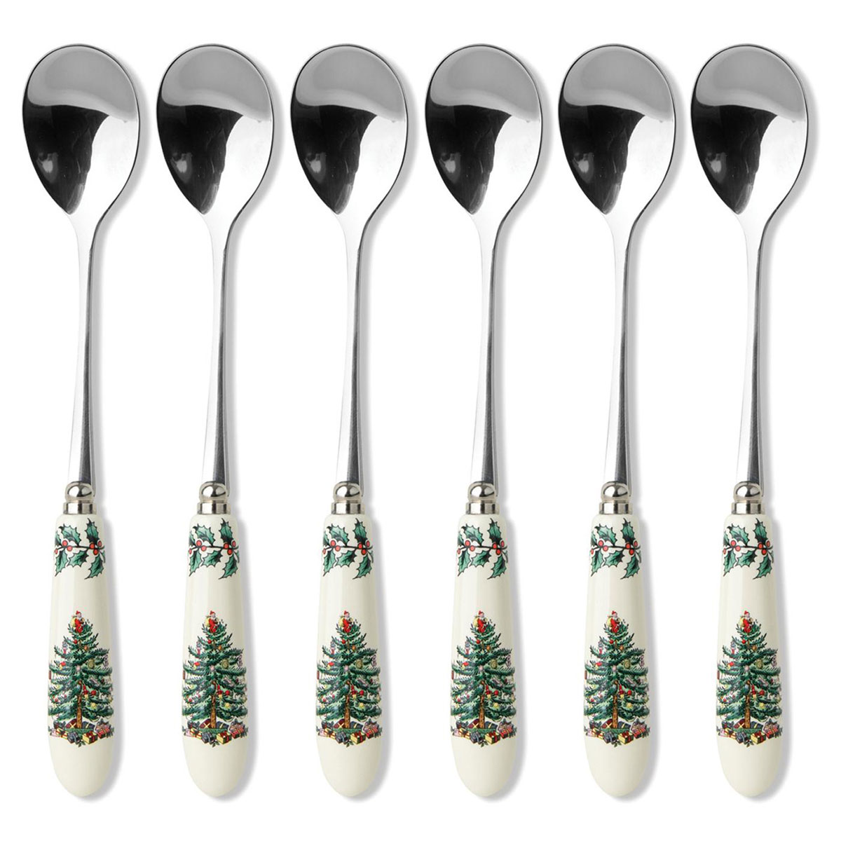Spode Christmas Tree Cutlery Set Of 6 Teaspoons, Ceramic Handle