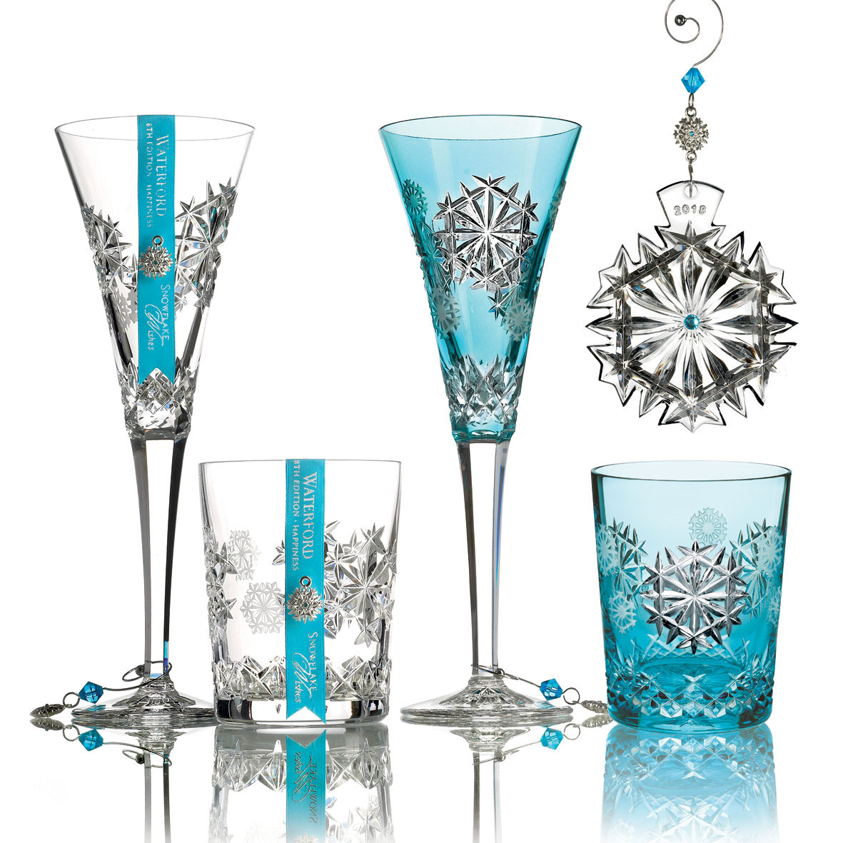Waterford Crystal, Snowflake Wishes Happiness Aqua Crystal Flute, Single
