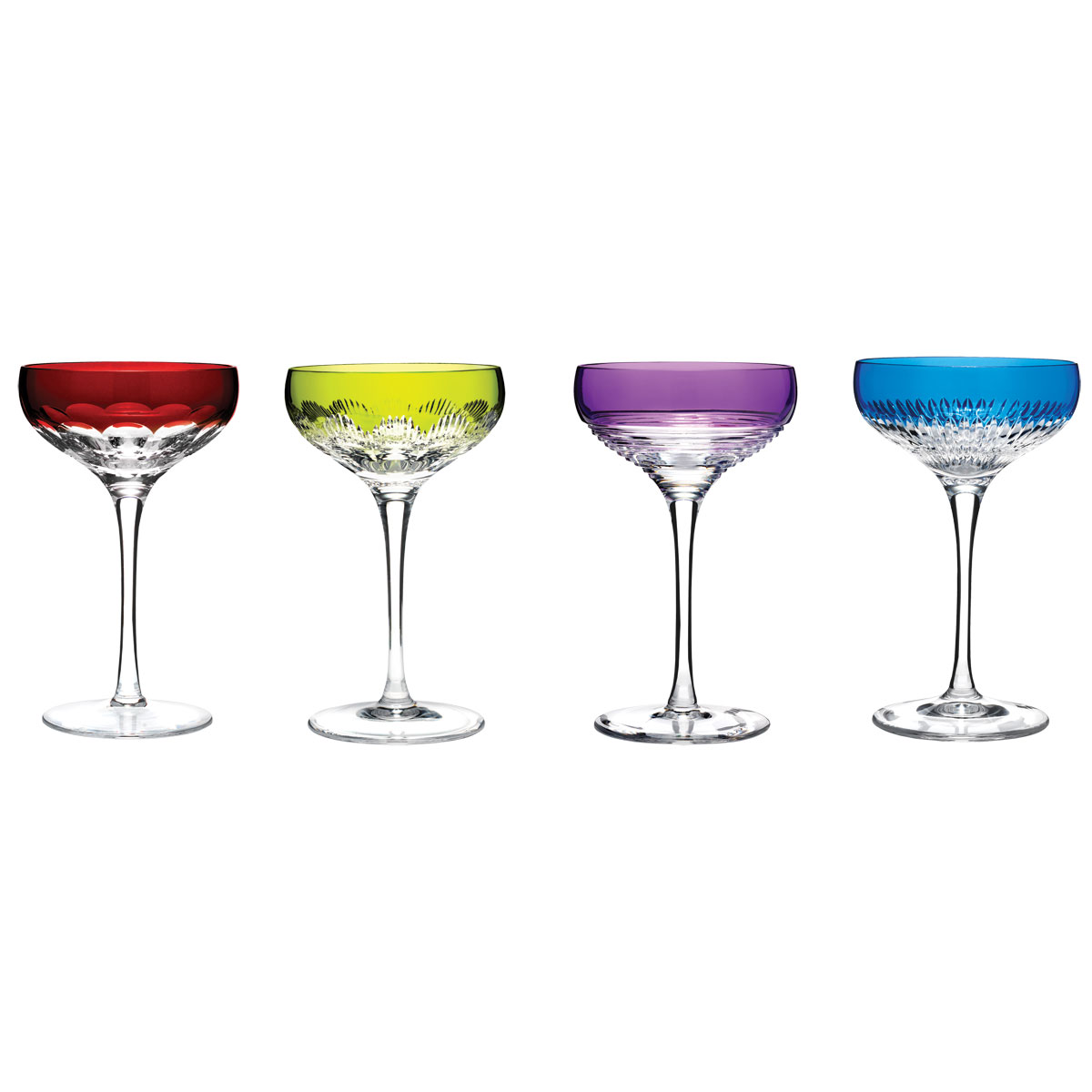 Waterford Crystal, Mixology Colored Crystal Martini Coupe, Set of Four