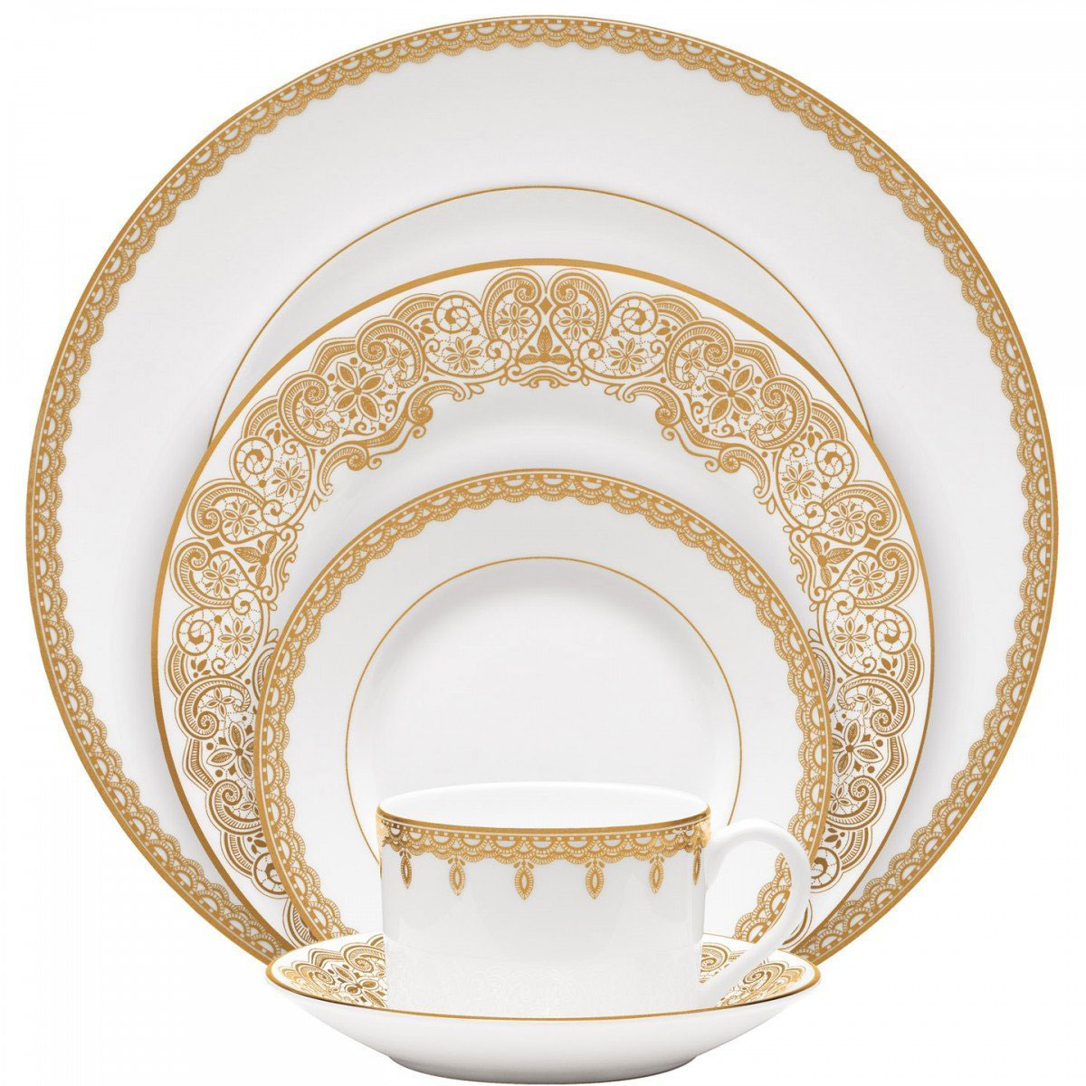 Waterford China Lismore Lace Gold, 5 Piece Place Setting