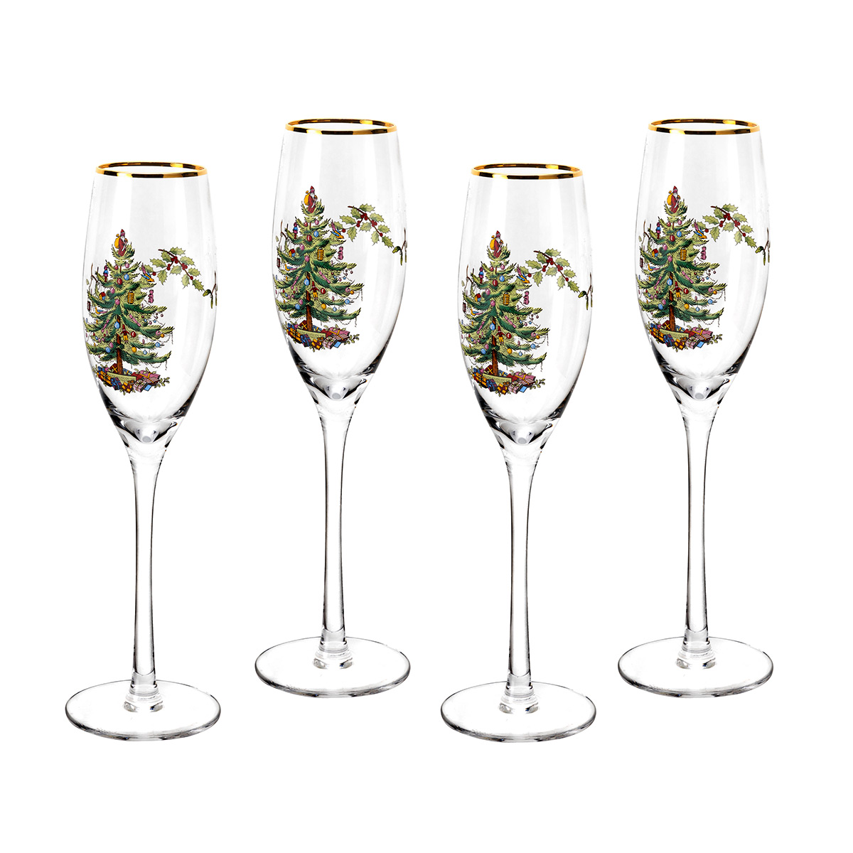 Spode Christmas Tree Glassware Set Of 4 Champagne Flutes
