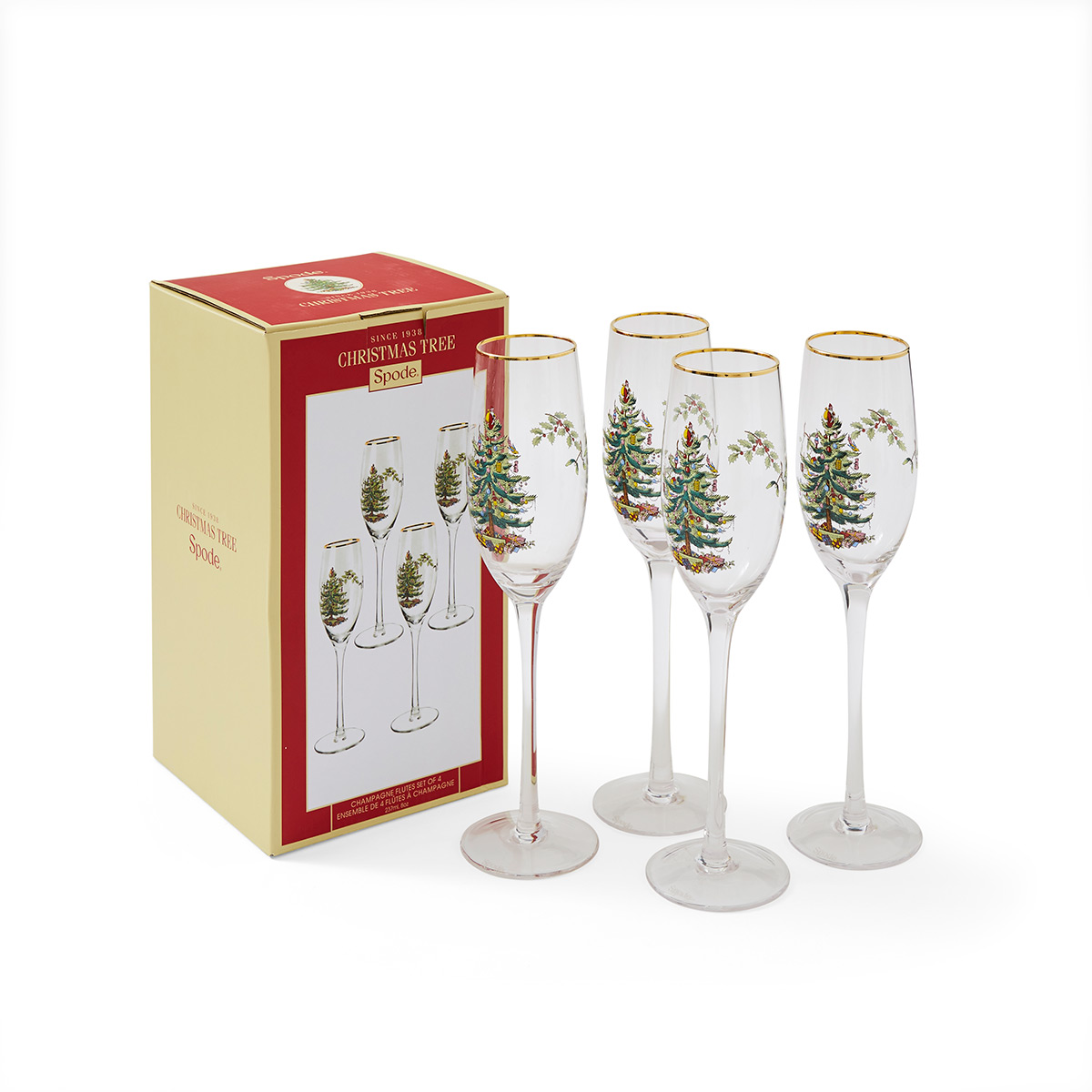 Spode 1625051 Christmas Tree Champagne Flutes - 4 Count