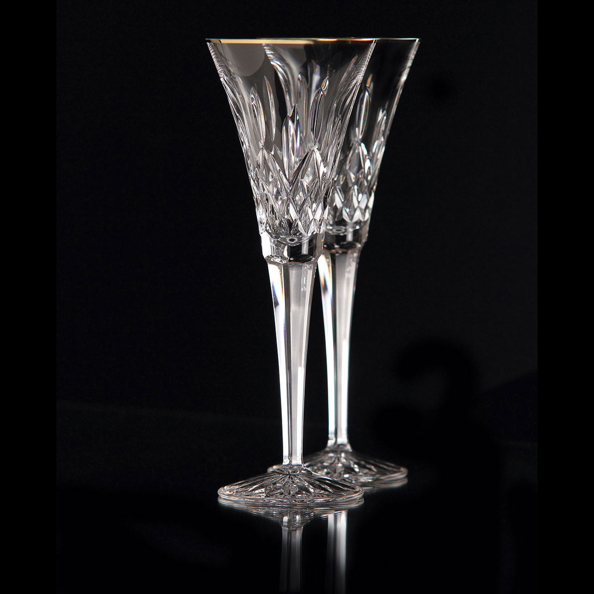 Waterford Crystal, Lismore Gold Toasting Crystal Flutes, Pair