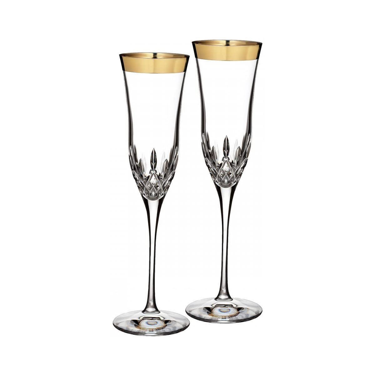 Waterford Lismore Essence Gold Champagne Crystal Toasting Flute, Pair