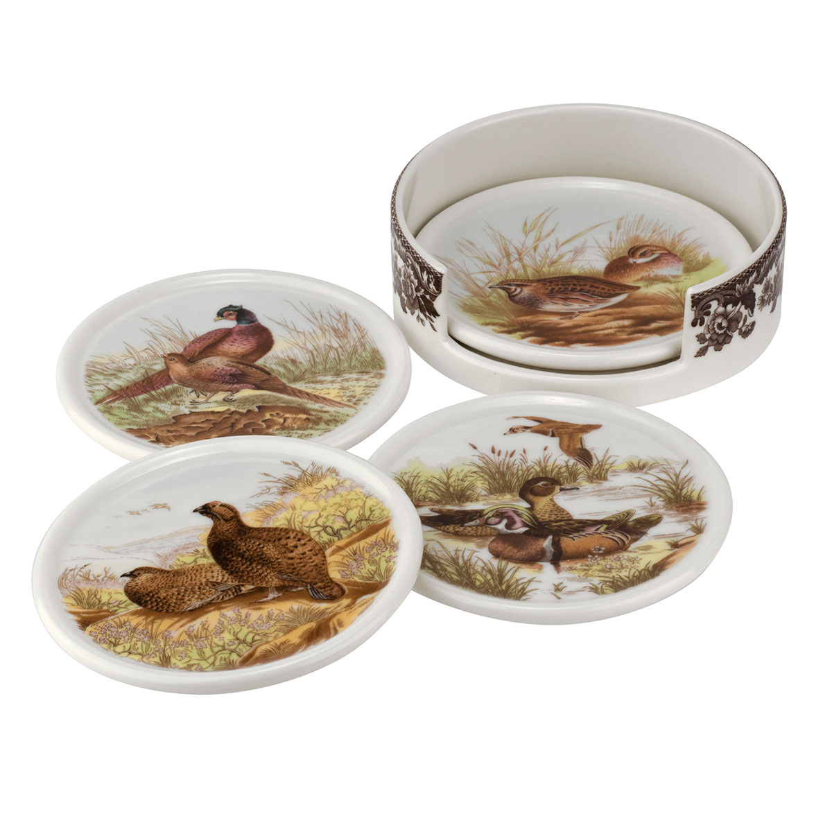 Spode Woodland 4 Piece Ceramic Coaster Set with Holder