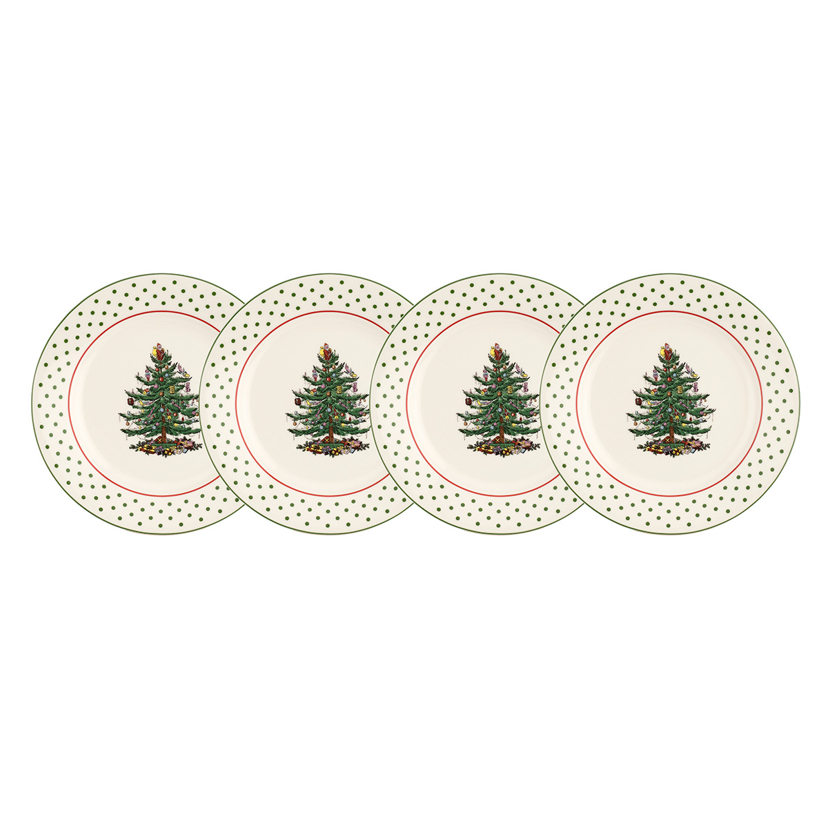 Spode Christmas Tree Polka Dot Set Of 4 Dessert Plates