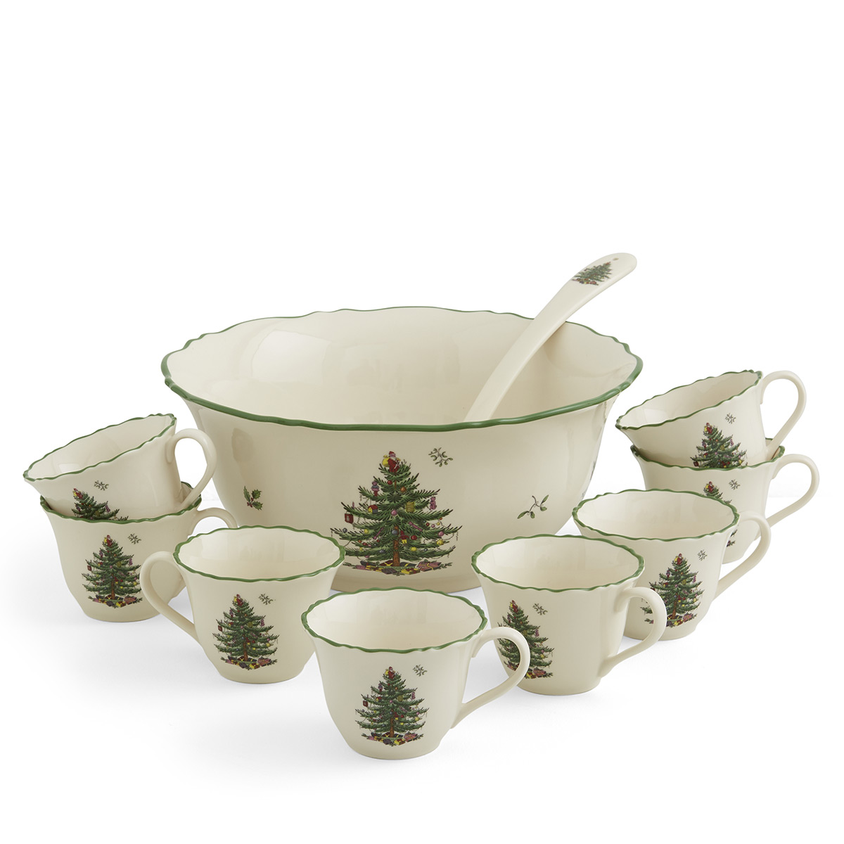 Spode Christmas Tree Serveware 10 Piece Punch Bowl With Cups And Ladle