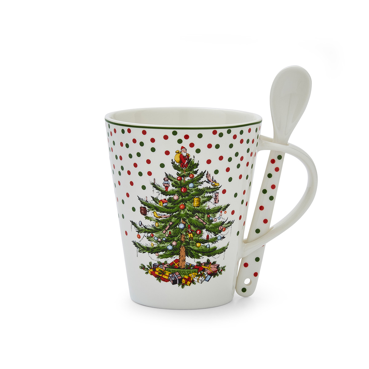 Spode Christmas Tree Polka Dot Mug And Spoon Set