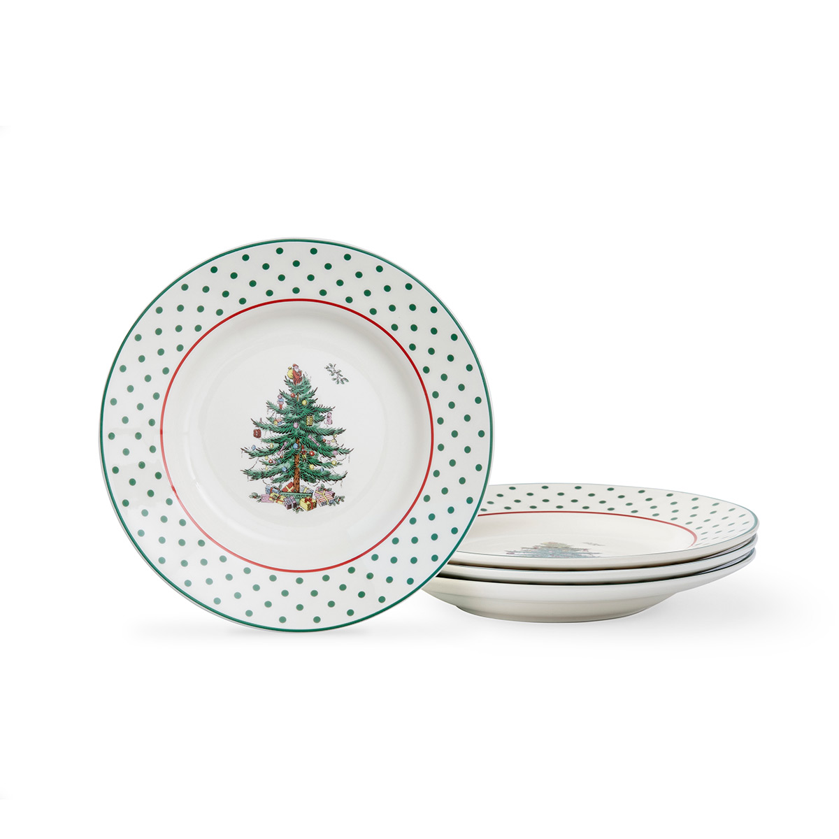 Spode Christmas Tree Polka Dot Set Of 4 Round Tidbit Plates
