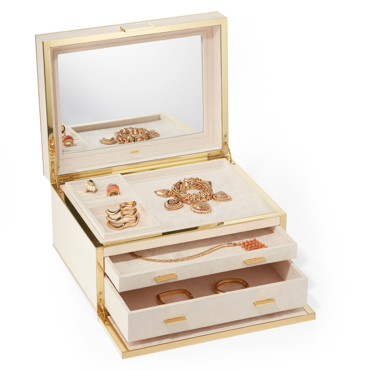 Aerin Luxe Shagreen Jewelry Box, Cream