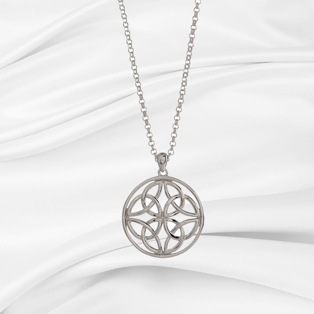 Cashs Ireland, Sterling Silver Round Celtic Trinity Knot Pendant Necklace