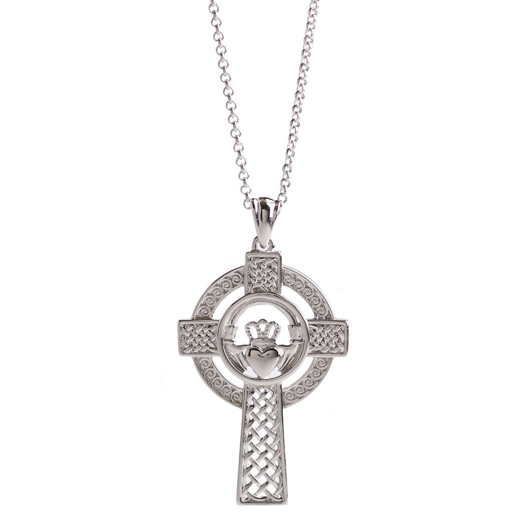 Cashs Ireland, Sterling Silver Claddagh Cross Pendant Necklace