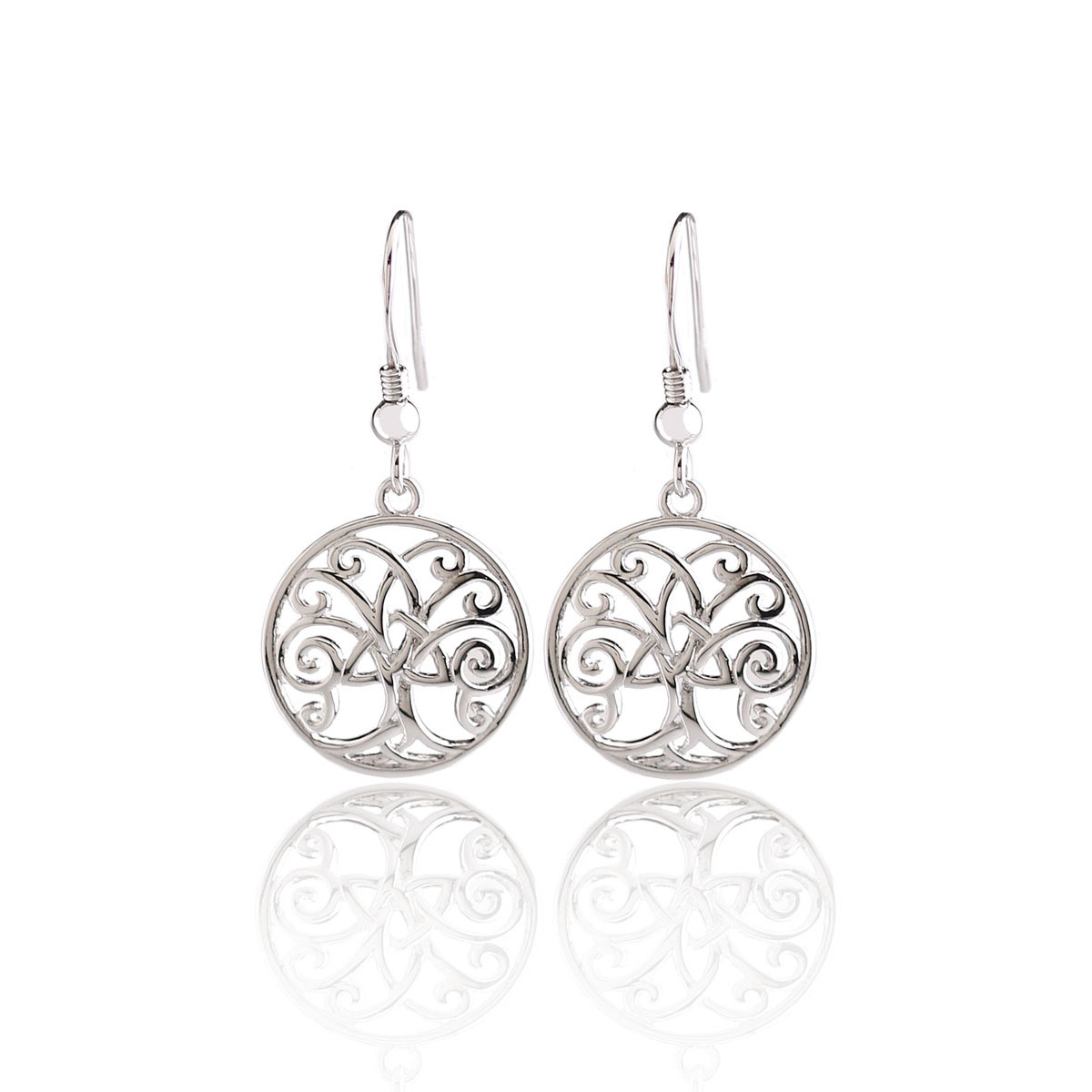 Cashs Ireland, Sterling Silver Tree of Life with Trinity Knot Pierced Earrings, Pair