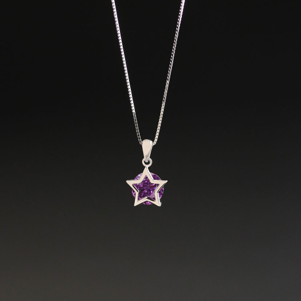 Cashs Ireland, Sterling Silver Purple Solitaire Star Pendant Necklace