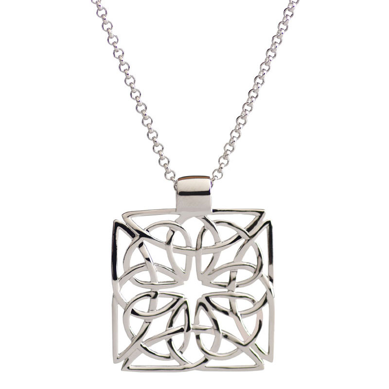 Cashs Ireland, Sterling Silver Square Celtic Knot Pendant Necklace