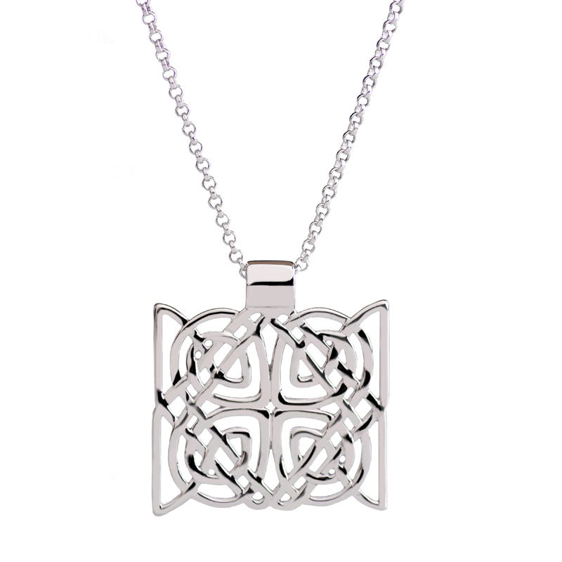 Cashs Ireland, Sterling Silver Trinity Knot Square Pendant Necklace