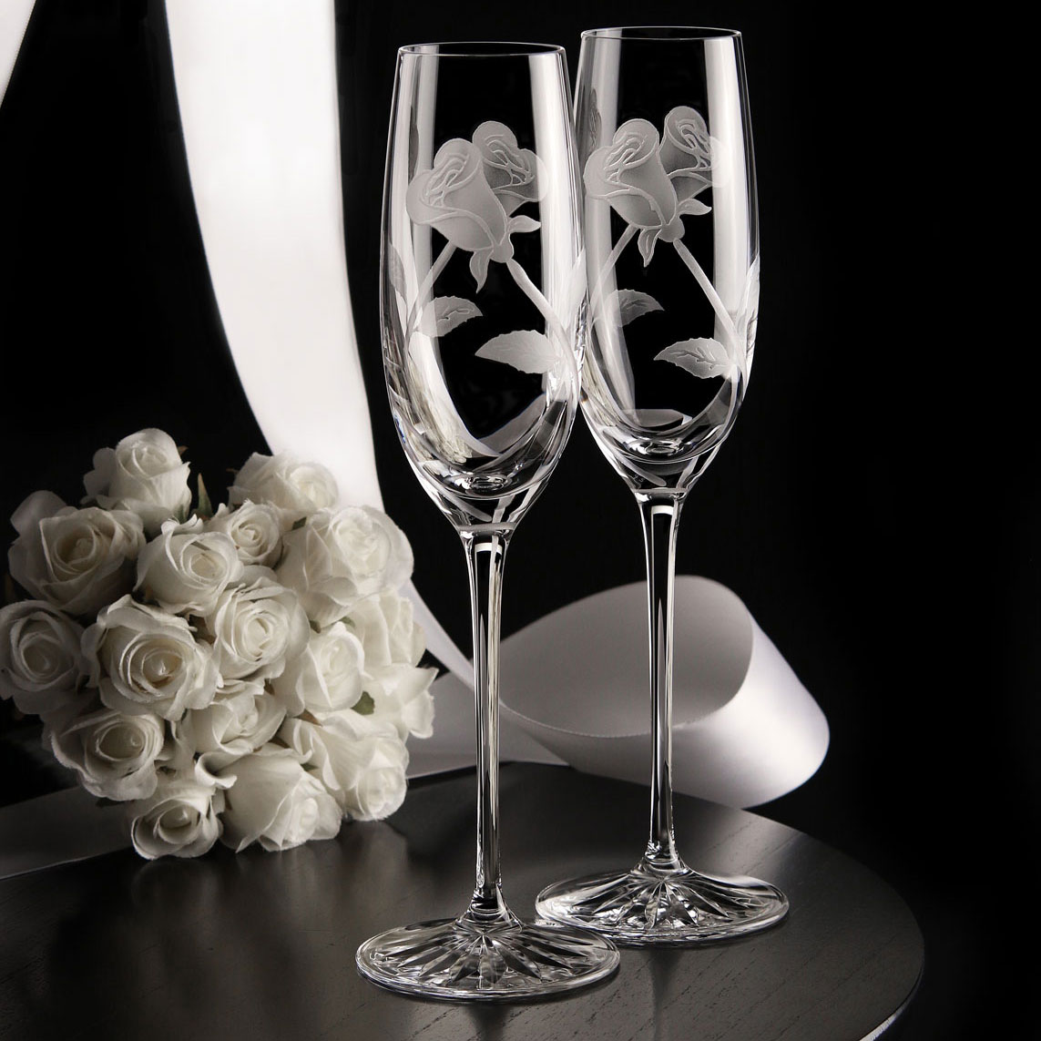 Cashs Ireland, Art Collection Entwined Roses Crystal Flute Pair, Limited Edition