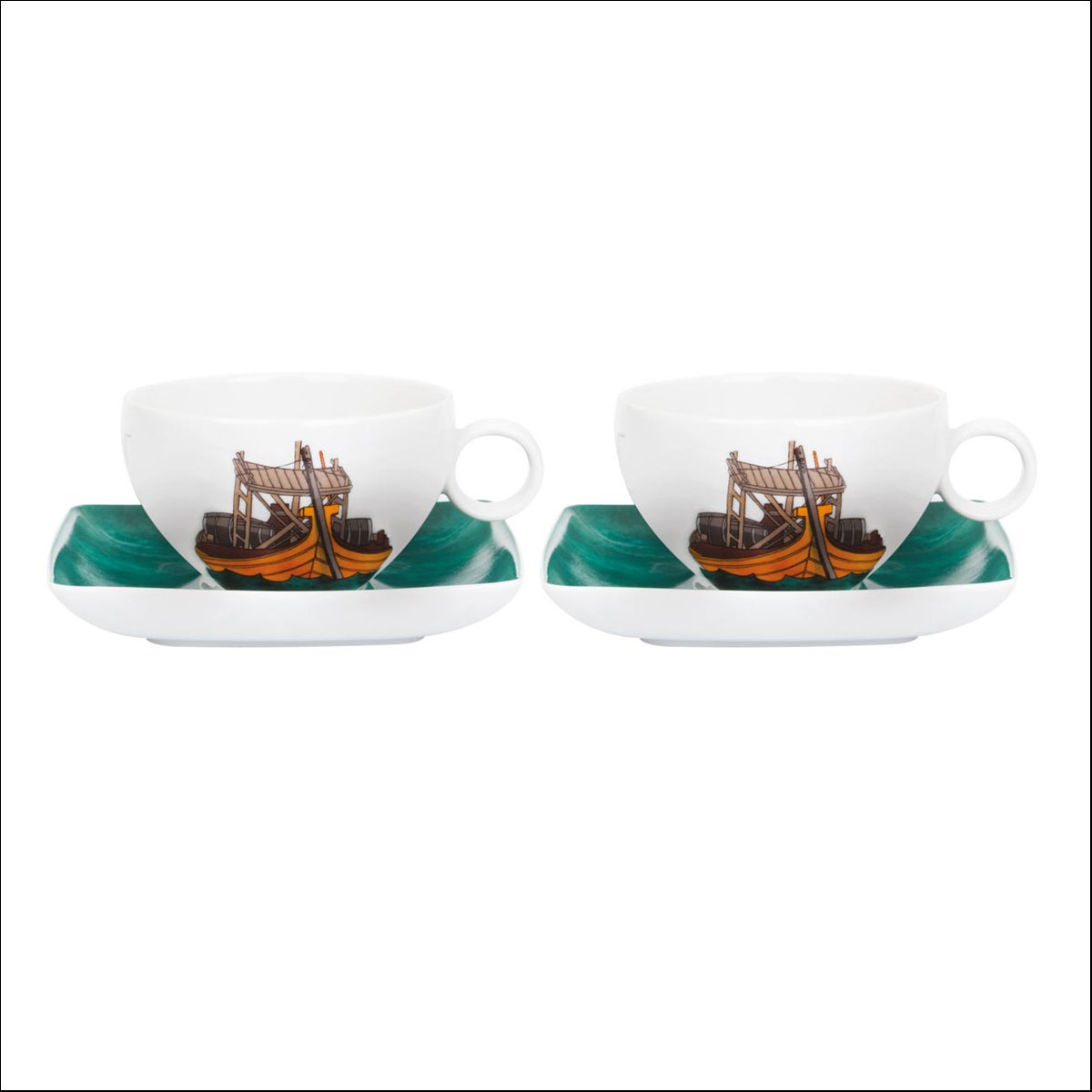 Vista Alegre Porcelain Alma Do Porto Set 2 Tea Cup & Saucer