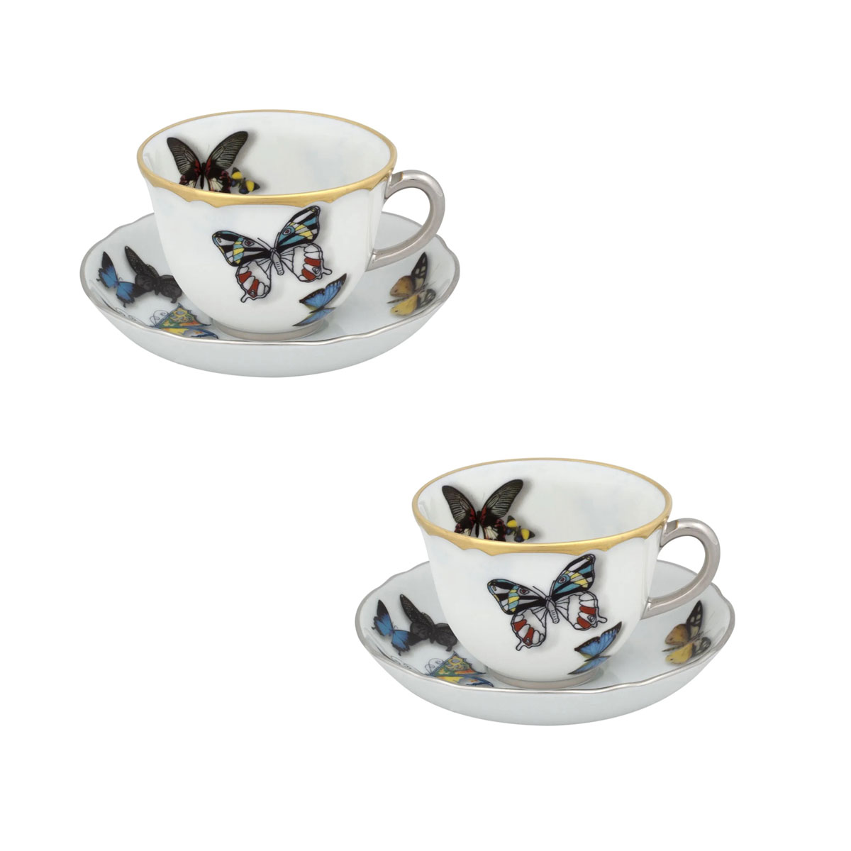 Vista Alegre Porcelain Christian Lacroix - Butterfly Parade Set 2 Coffee Cups and Saucers