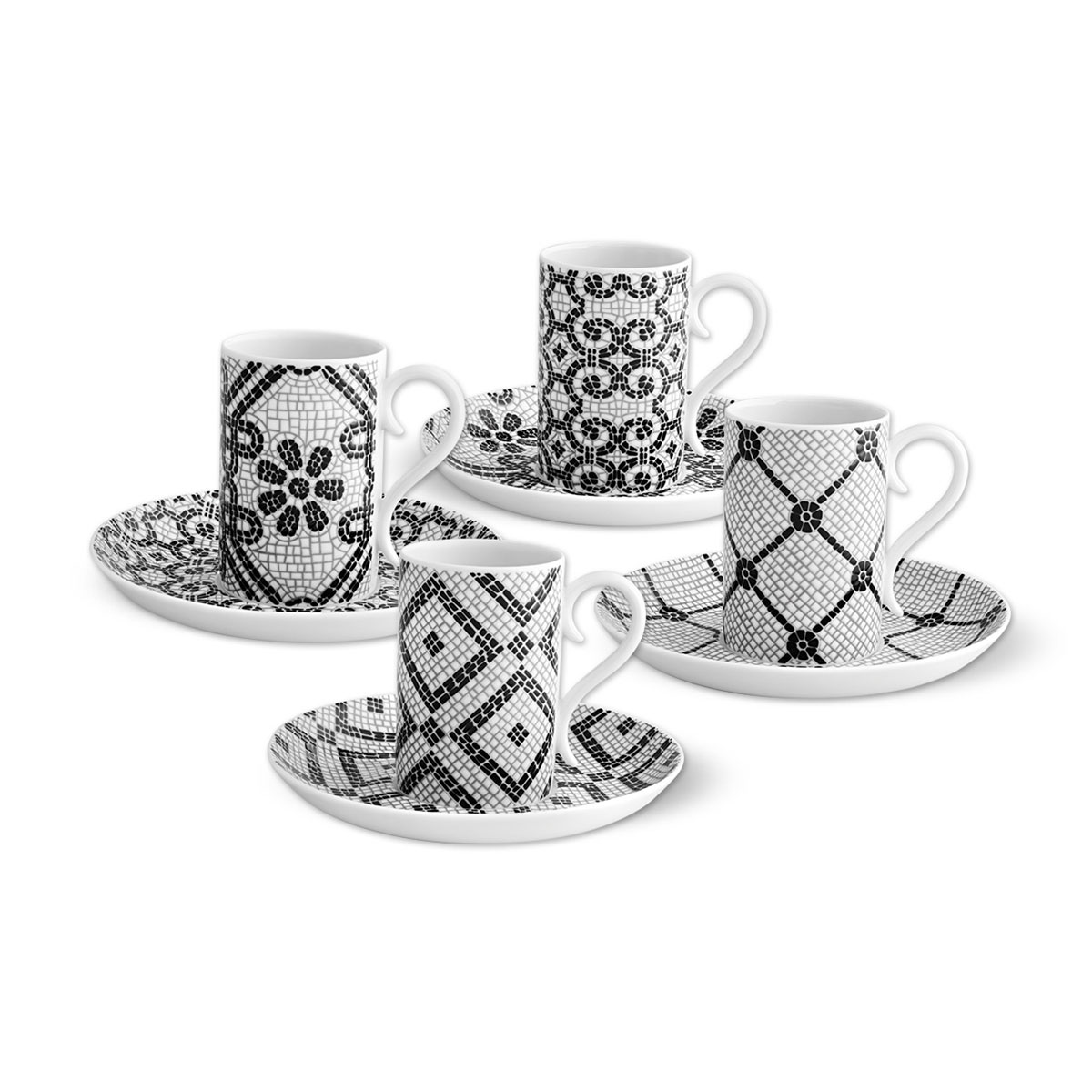 Vista Alegre Porcelain Calcada Portuguesa Set 4 Coffee Cups and Saucers