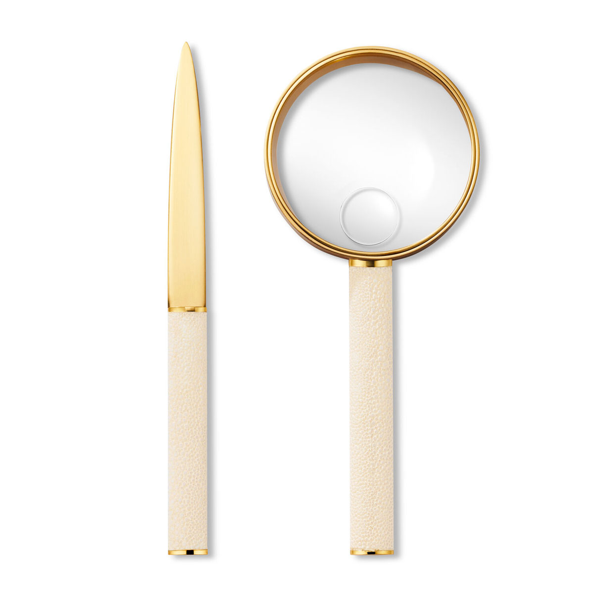 Aerin Shagreen Magnifying Glass and Letter Opener Set, Cream