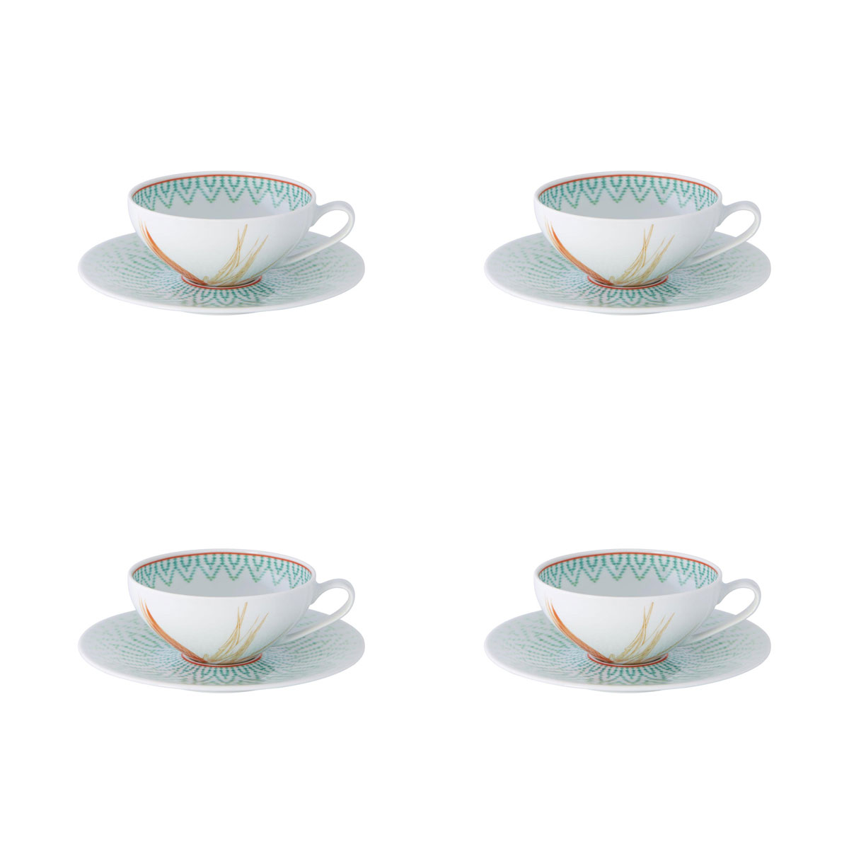 Vista Alegre Porcelain Fiji Tea Cup And Saucer, Set of 4