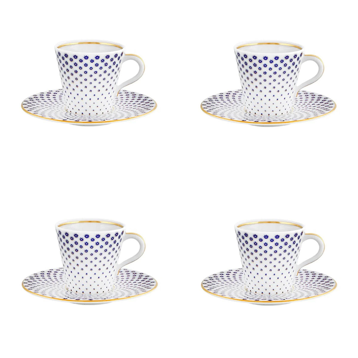 Vista Alegre Porcelain Constellation D'Or Coffee Cup and Saucer, Set of 4