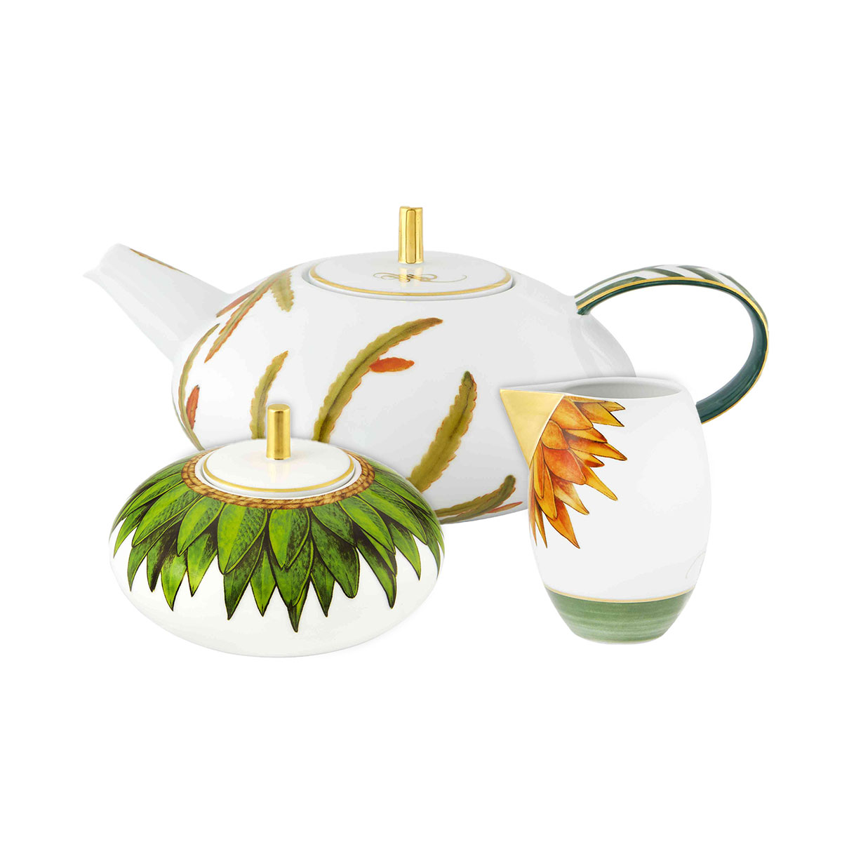 Vista Alegre Porcelain Amazonia Tea pot, creamer and sugar box set