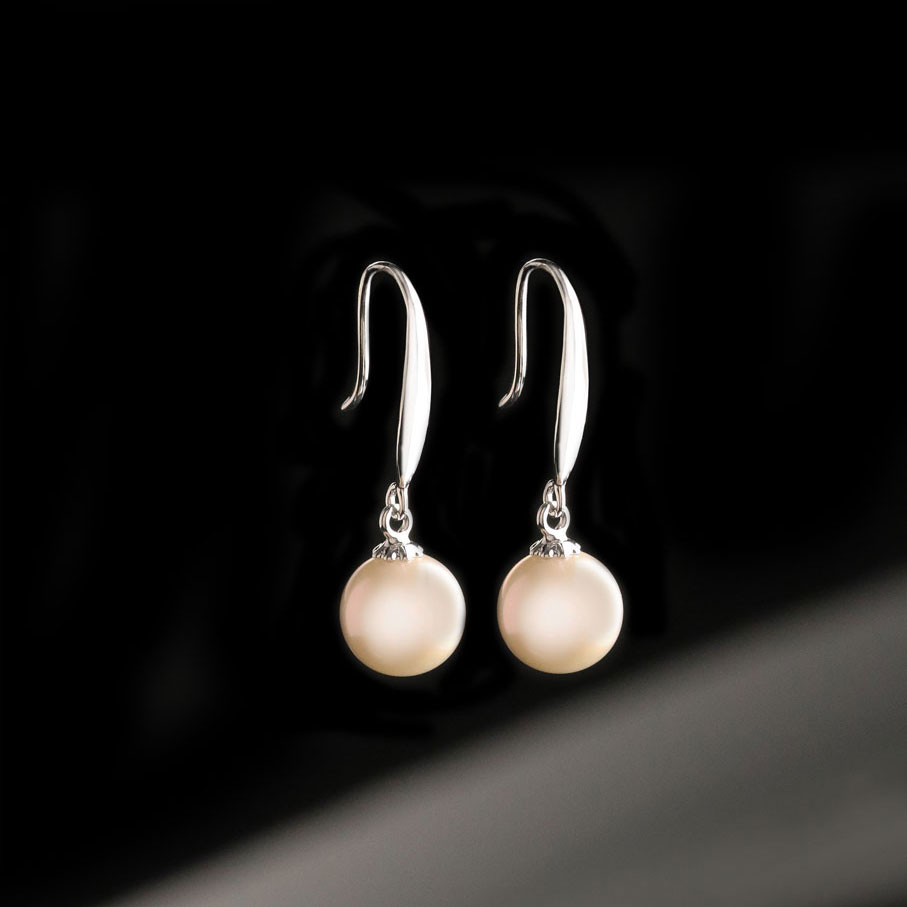 Cashs Ireland, White Luster Pearl French Hook Sterling Silver Drop Earrings, Pair