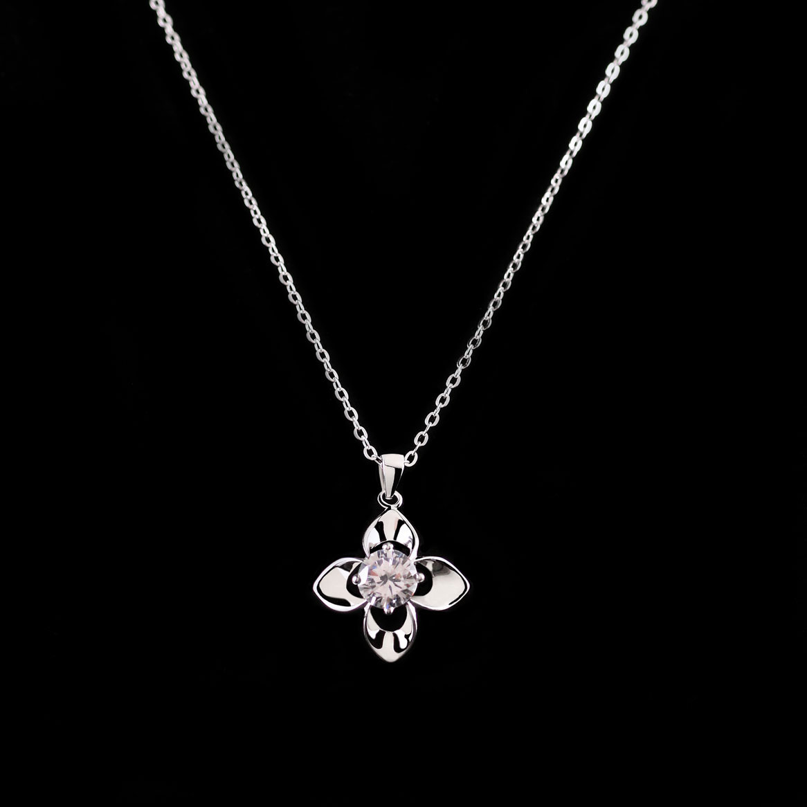 Cashs Ireland, Crystal and Sterling Silver Irish Rose Solitaire Necklace