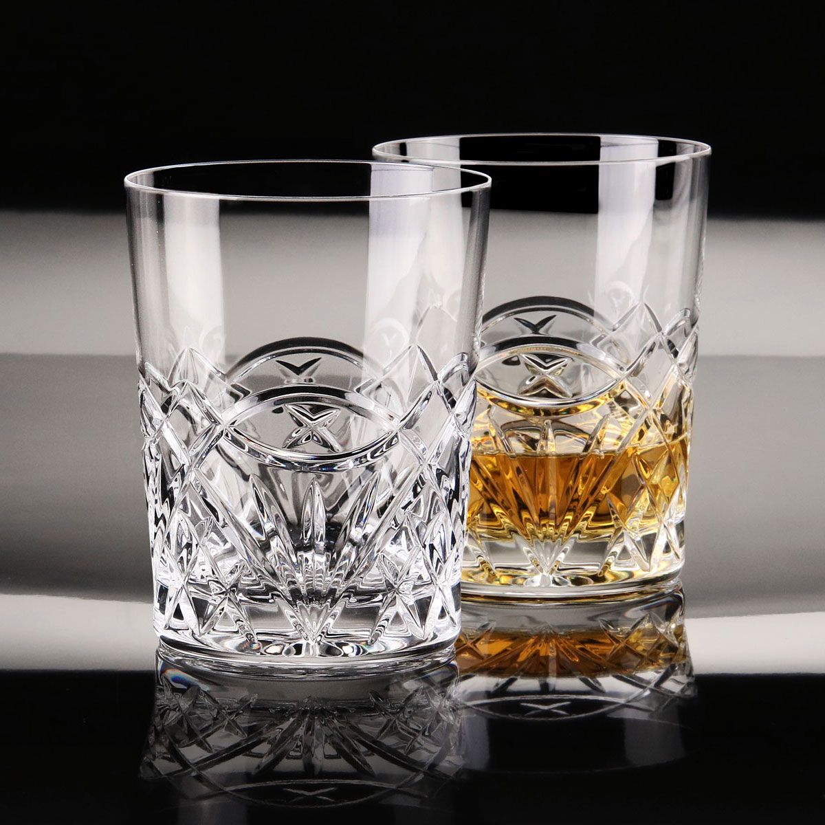 Cashs Ireland, Celtic Ring Crystal DOF Tumbler Single Malt Whiskey Glass, Pair