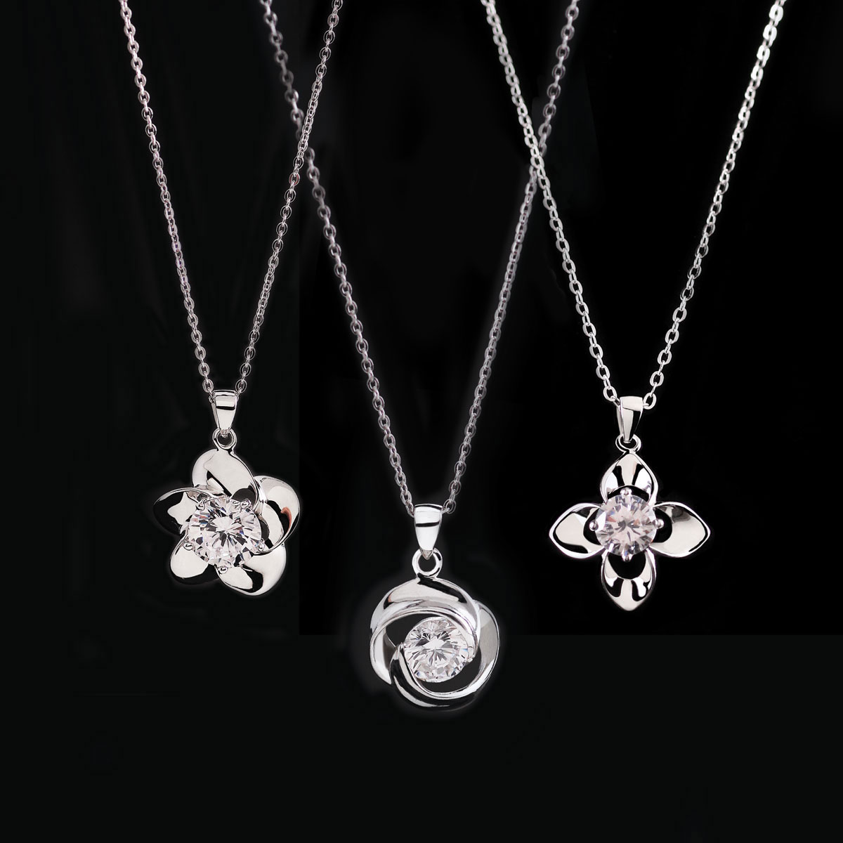 Cashs Ireland, Three Sisters Sterling Silver Irish Rose Necklace Set