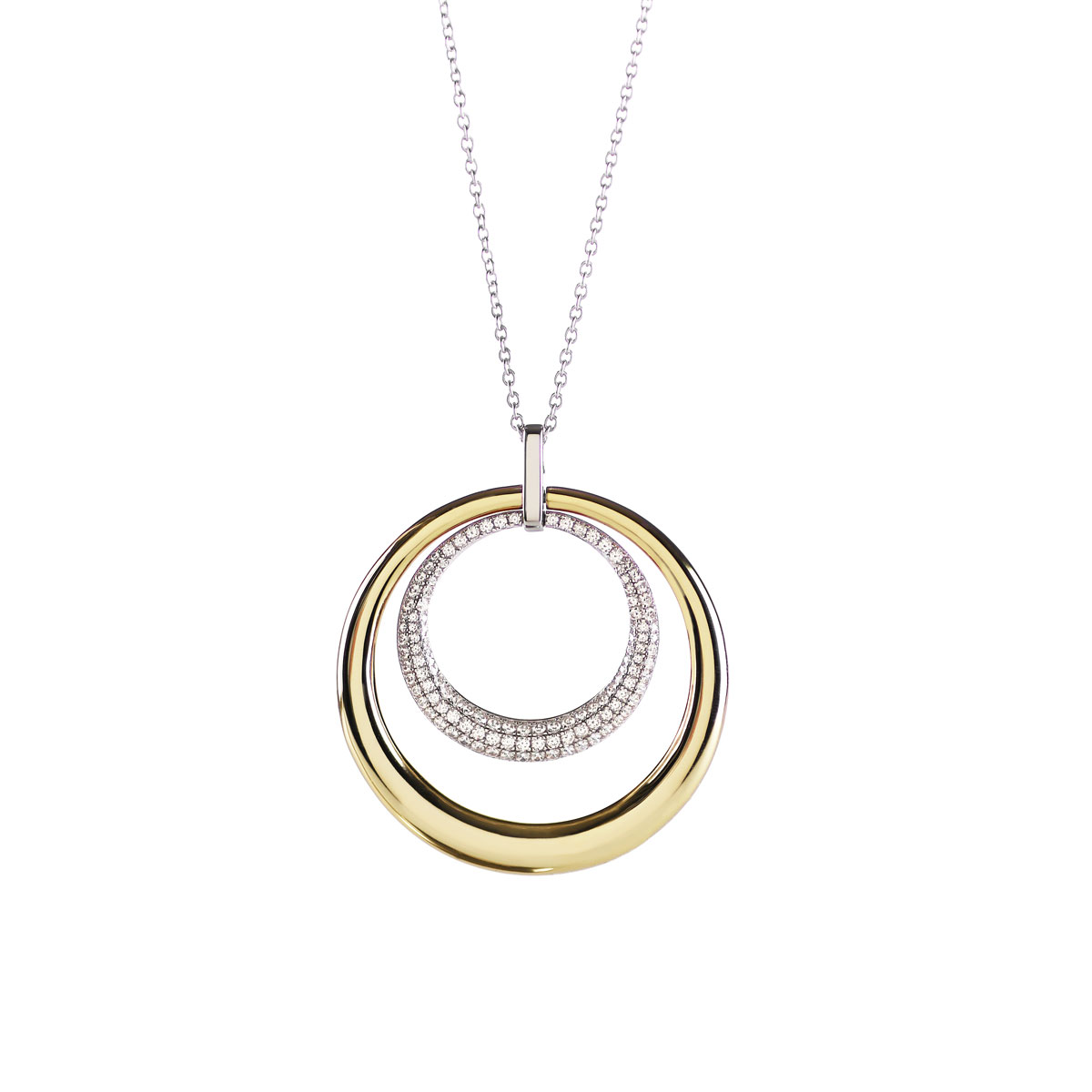 Cashs Ireland, Ella Gold and Crystal Double Round Pendant Necklace