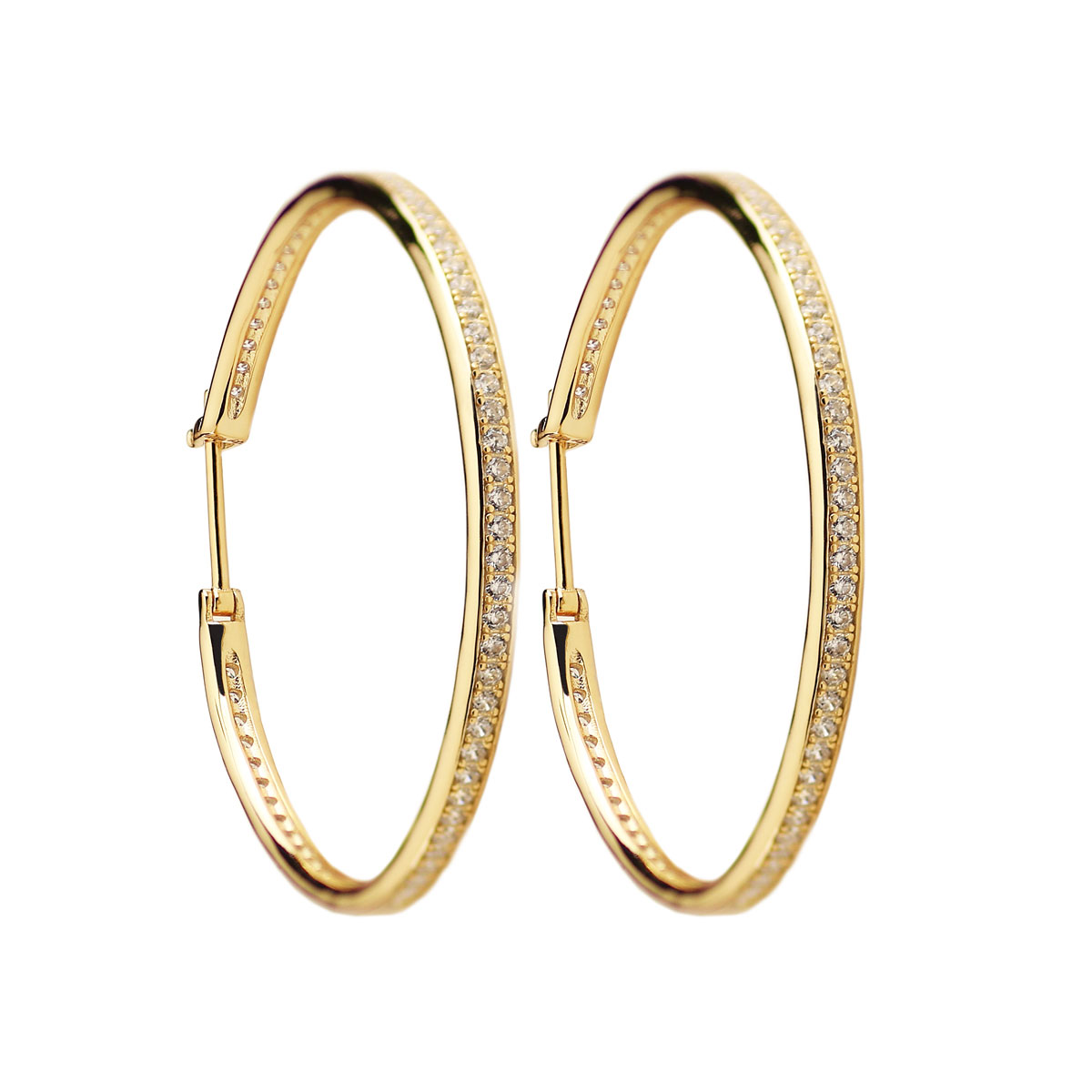 Cashs Ireland, Gold and Crystal 43.5mm Hoop Pierced Earrings