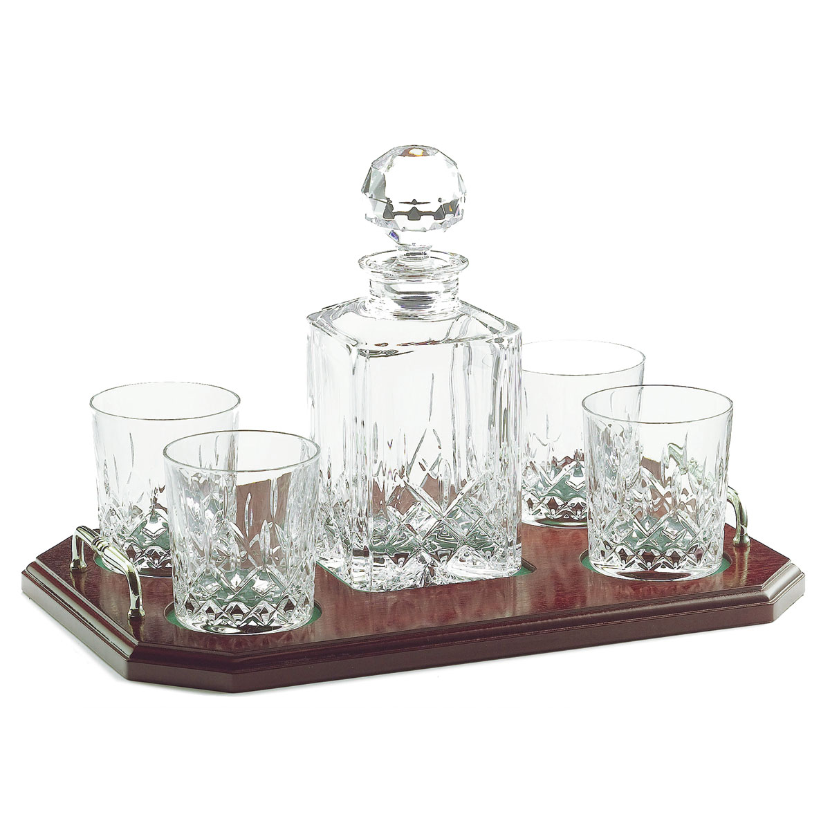 Galway Crystal Longford Square Decanter Tray Set