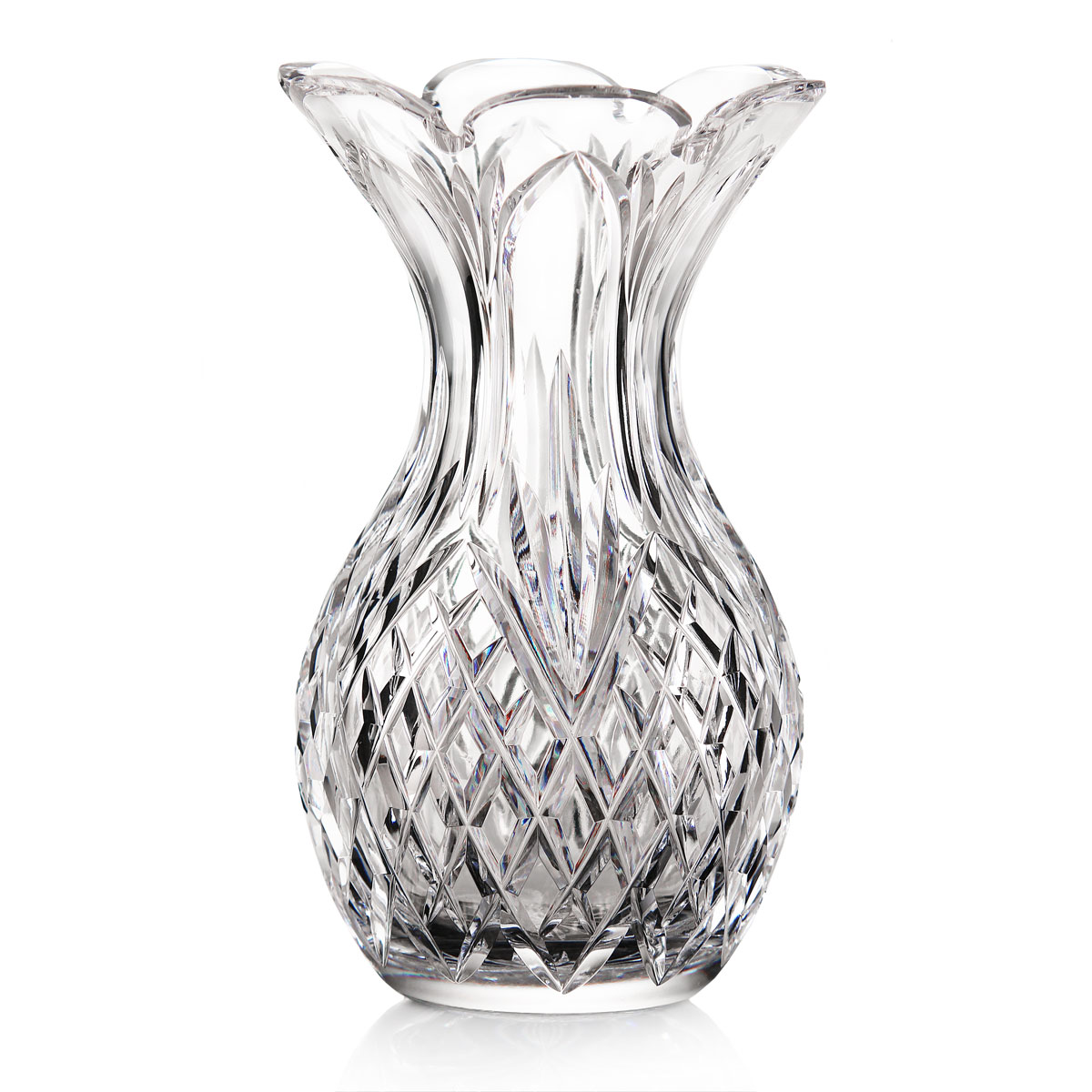 Cashs Ireland, 10" Scalloped Edge Pineapple Crystal Vase